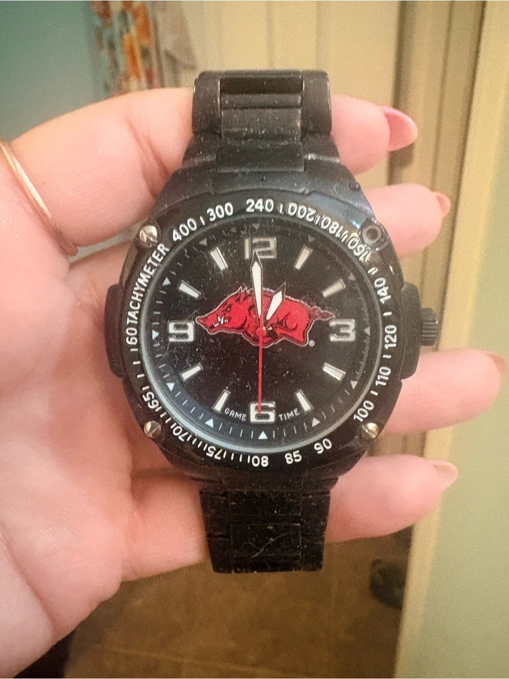 Fossil Black Sport Watch with Red Razorback Dial